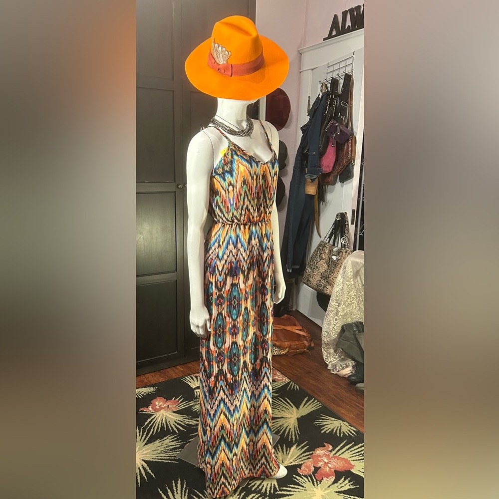 # 29  Wet Seal Orange and Blue Pleated Tiered Sundress